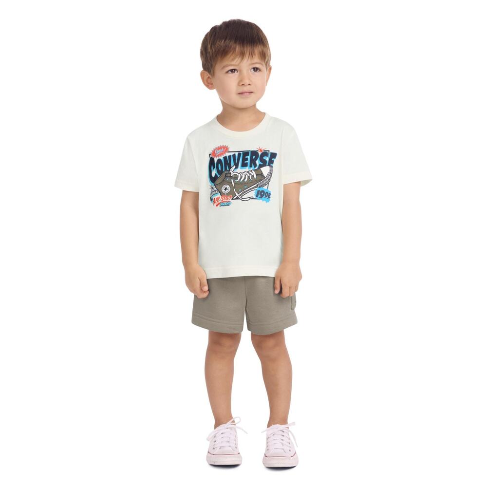 Converse Boys Sunfresh T-Shirt Fleece Short Set 2T Vintage Cargo Cream Khaki